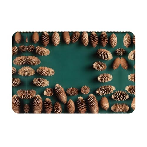 LLKGOT Rutschfeste Bodenmatte, Tannenzapfen-Bordüre, für Innen- und Außenbereich, geeignet für Schlafzimmer und Badezimmer, 40,6 x 61 cm von LLKGOT