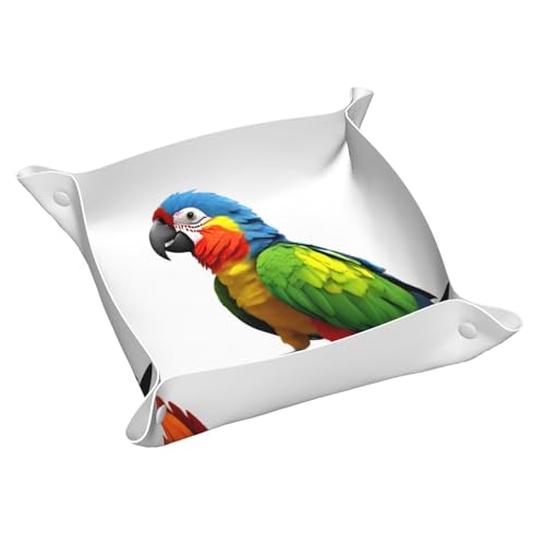 Llkgot Ledertablett mit singendem Papageien-Druck, klein, hochwertiges PVC, doppelseitiges Ledertablett für bequeme Aufbewahrung und Organisation von LLKGOT