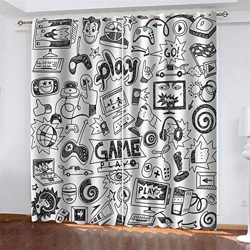 LLKKCX Blickdichte Gardinen - Verdunkelungsvorhang Ösenvorhang 3D gedruckt Schwarzes Graffiti Polyester Geräuschreduzierung Weiß Vorhang - für Zimmer/Büro Schlafzimmer,2x75x166cm(B x H) von LLKKCX