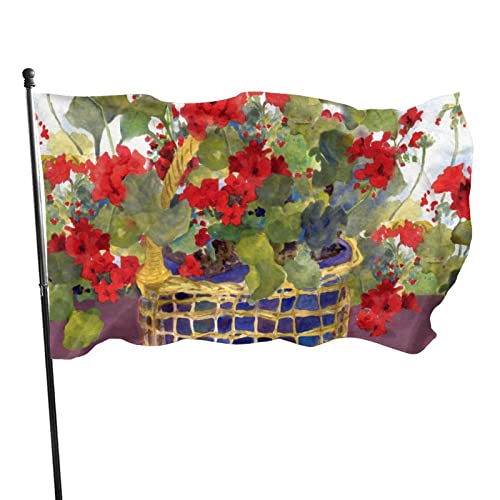 Aquarell-Geranien-Korbflagge, 90 x 150 cm, lebendige Farben, lichtbeständig, Polyester, Outdoor-Sport, Banner mit 2 Messingösen von LLLDHGCBSS