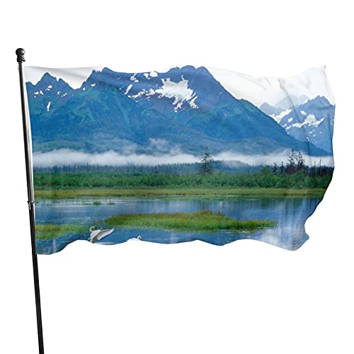 Flagge, 90 x 150 cm, Alaska-Gebirge, lebendige Farben, Outdoor-Sport-Banner, lichtbeständiges Polyester, Hofflagge mit 2 Messingösen für Innen- und Außendekoration von LLLDHGCBSS