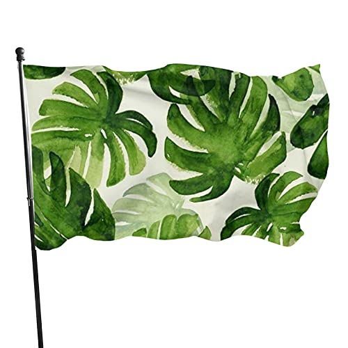 Flagge, 90 x 152 cm, Aquarell, tropische Monstera-Blätter, lebendige Farben, Outdoor-Sport-Banner, lichtbeständiges Polyester, Hofflagge mit 2 Messingösen für drinnen und draußen von LLLDHGCBSS