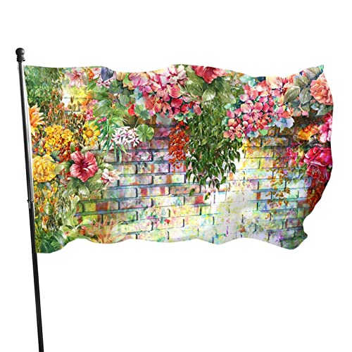 Flagge, 90 x 152 cm, Blumenwand, lebendige Farben, Outdoor-Sport-Banner, lichtbeständiges Polyester, Hofflagge mit 2 Messingösen für drinnen und draußen von LLLDHGCBSS