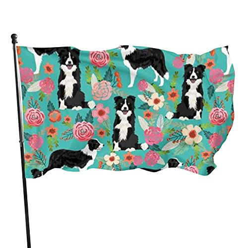 Flagge, 90 x 152 cm, Border Collie, Blumen, lebendige Farben, Outdoor-Sport-Banner, lichtbeständiges Polyester, Hofflagge mit 2 Messingösen für Innen- und Außendekoration von LLLDHGCBSS