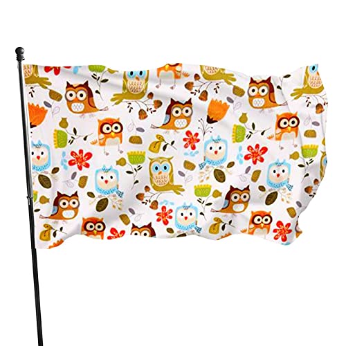 Flagge, 90 x 152 cm, Eulen-Blume, lebendige Farben, Outdoor-Sport-Banner, lichtbeständiges Polyester, Hofflagge mit 2 Messingösen für Innen- und Außendekoration von LLLDHGCBSS