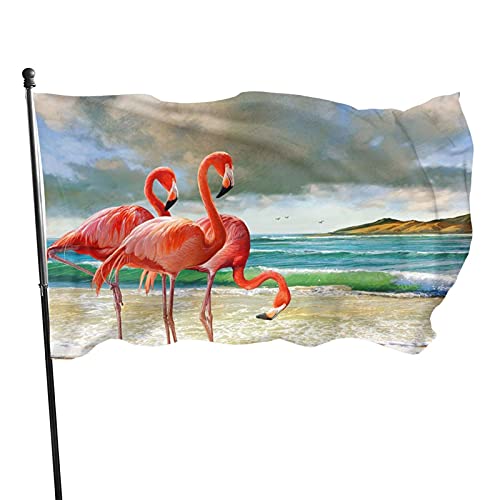 Flagge, 90 x 152 cm, Flamingo-Strand, lebendige Farben, Outdoor-Sport-Banner, lichtbeständiges Polyester, Hofflagge mit 2 Messingösen für drinnen und draußen von LLLDHGCBSS