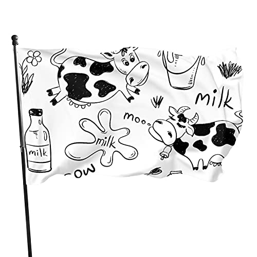 Flagge, 90 x 152 cm, Kuh und Milch, lebendige Farben, Outdoor-Sport-Banner, lichtbeständiges Polyester, Hofflagge mit 2 Messingösen für drinnen und draußen von LLLDHGCBSS