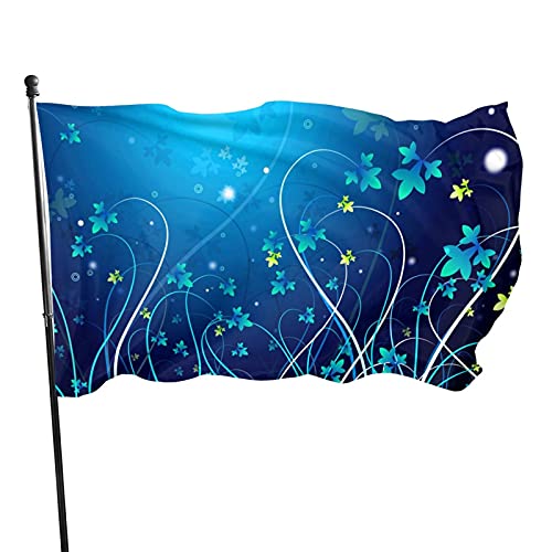 Flagge, 90 x 152 cm, blaue Blumen, lebendige Farben, Outdoor-Sport-Banner, lichtbeständiges Polyester, Hofflagge mit 2 Messingösen für drinnen und draußen von LLLDHGCBSS
