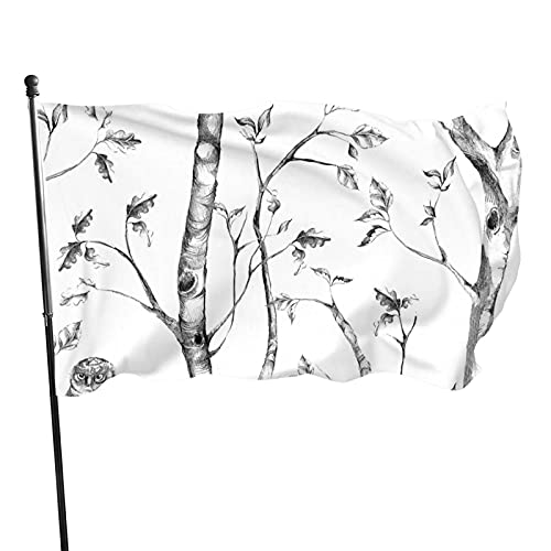 Flagge, 90 x 152 cm, graues Holz und Vögel, lebendige Farben, Outdoor-Sport-Banner, lichtbeständiges Polyester, Hofflagge mit 2 Messingösen für Innen- und Außenbereich von LLLDHGCBSS