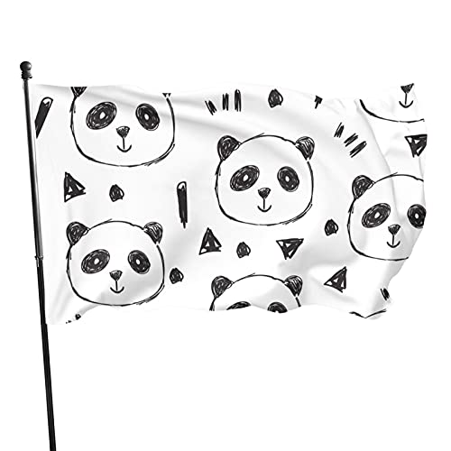 Flagge, 90 x 152 cm, handgezeichneter Panda, lebendige Farben, Outdoor-Sport-Banner, lichtbeständiges Polyester, Hofflagge mit 2 Messingösen für drinnen und draußen von LLLDHGCBSS