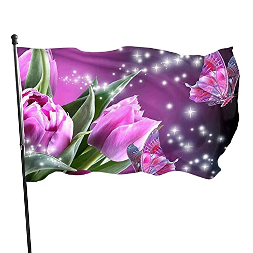 Flagge, 90 x 152 cm, rosa Tulpen, Blumen, lebendige Farben, Outdoor-Sport-Banner, lichtbeständiges Polyester, Hofflagge mit 2 Messingösen für Innen- und Außenbereich von LLLDHGCBSS