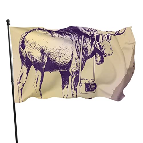 Flagge 90 x 152 cm, cooler Elch, lebendige Farben, Outdoor-Sport-Banner, lichtbeständiges Polyester, Hofflagge mit 2 Messingösen für drinnen und draußen von LLLDHGCBSS