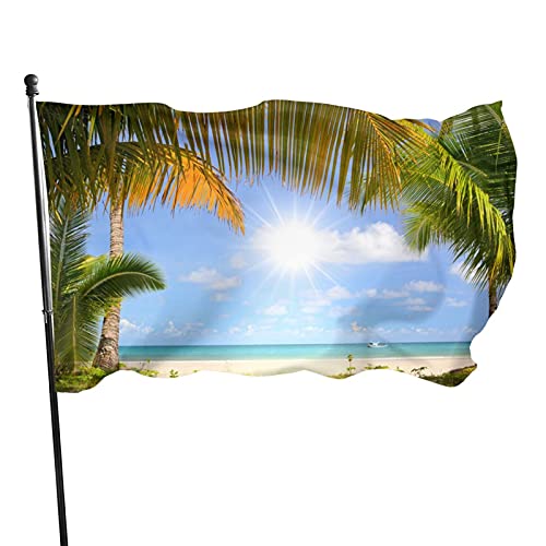 Flagge mit Palmen am tropischen Strand, lebendige Farben, Outdoor-Sport-Banner, lichtbeständig, Polyester, Hofflagge mit 2 Messingösen für drinnen und draußen, Heimdekoration, 90 x 150 cm von LLLDHGCBSS