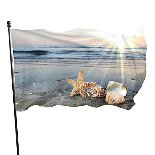Flagge mit Seestern und Strand, lebendige Farben, Outdoor-Sport-Banner, lichtbeständiges Polyester, Hofflagge mit 2 Messingösen für drinnen und draußen, Heimdekoration, 90 x 150 cm von LLLDHGCBSS