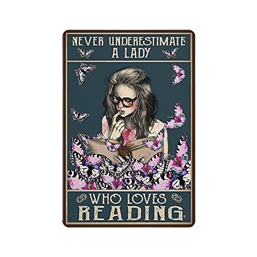 LLLDHGCBSS Metall-Blechschild "Never Underestimate A Lady Who Loves Reading", Vintage-Kunstposter, Retro, Eisenmalerei, Wanddekoration, Kunst, Geschenk, Outdoor, Café, Bar, Garage, Bauernhof LLLDHGCBSS Metall-Blechschild "Never Underestimate A Lady Who Loves Reading", Vintage-Kunstposter, Retro, Eisenmalerei, Wanddekoration, Kunst, Geschenk, Outdoor, Café, Bar, Garage, Bauernhof von LLLDHGCBSS