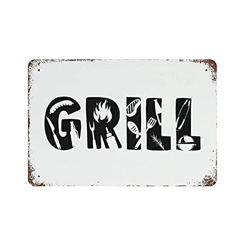 Metall-Blechschild BBQ Grill Bauernhaus Vintage Blechposter Metallschild Wanddekoration Landküche Haus Garage Dekor 20,3 x 30,5 cm von LLLDHGCBSS