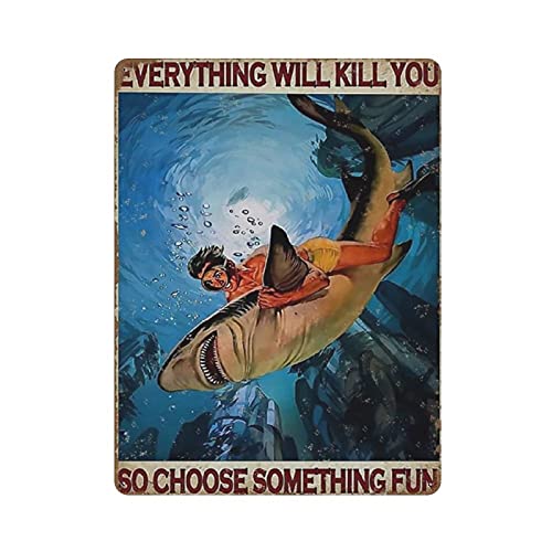 Metall-Blechschild "Diving Diver And Shark Everything Will Kill You", Vintage-Blechposter, Wanddekoration, Landküche, Zuhause, Garage, Dekoration, 40,6 x 30,5 cm Metall-Blechschild "Diving Diver And Shark Everything Will Kill You", Vintage-Blechposter, Wanddekoration, Landküche, Zuhause, Garage, Dekoration, 40,6 x 30,5 cm von LLLDHGCBSS