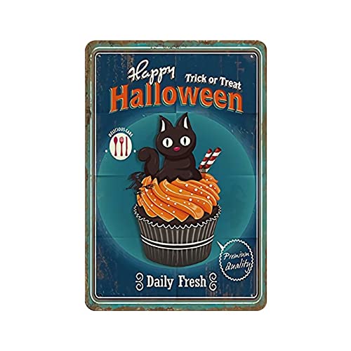 Metall-Blechschild Halloween Blechschild Kürbis Trick or Treak Happy Halloween Vintage Blechposter Metallschild Wanddekoration Land Küche Haus Garage Dekor 30,5 x 20,3 cm von LLLDHGCBSS