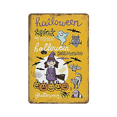 Metall-Blechschild Halloween Blechschild Kürbis Trick or Treak Happy Halloween Vintage Blechposter Metallschild Wanddekoration Land Küche Haus Garage Dekor 30,5 x 20,3 cm von LLLDHGCBSS