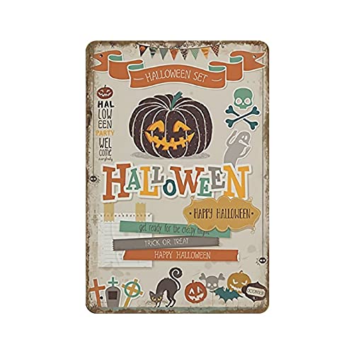 Metall-Blechschild Halloween Blechschild Kürbis Trick or Treak Happy Halloween Vintage Blechposter Metallschild Wanddekoration Land Küche Haus Garage Dekor 30,5 x 20,3 cm von LLLDHGCBSS
