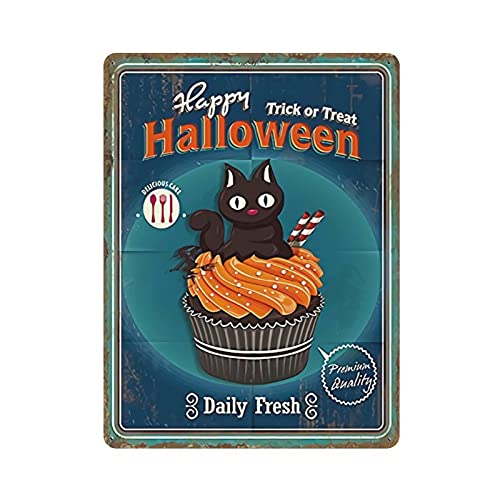 Metall-Blechschild Halloween Blechschild Kürbis Trick or Treak Happy Halloween Vintage Blechposter Metallschild Wanddekoration Landküche Zuhause Garage Dekor 40,6 x 30,5 cm von LLLDHGCBSS
