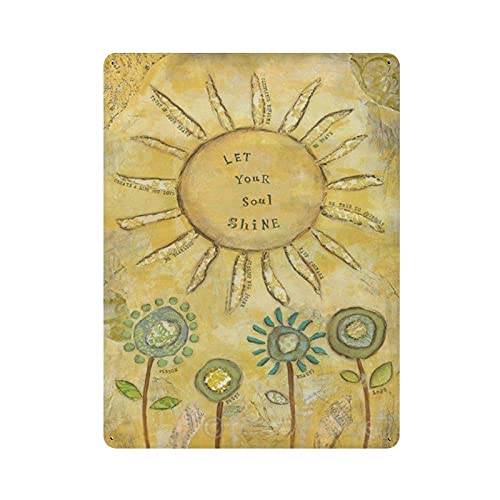 Metall-Blechschild "Let Your Soul Shine Sunflower", Blechschild, Metall-Aluminiumschild, Vintage-Wanddekoration, Retro-Poster für Bars, Restaurants, Cafés, Pubs, Heimdekoration, 40,6 x 30,5 cm von LLLDHGCBSS