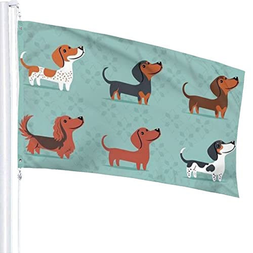 Süße Hunderassen-Flagge, 90 x 150 cm, lebendige Farben, lichtbeständig, Polyester, Outdoor-Sport-Banner mit 2 Messingösen von LLLDHGCBSS