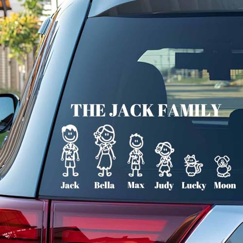 LLLGSH Personalisierte Car Sticker - Strichmännchen Familie Aufkleber für Autos - frei wähl - und positionierbare Familienmitglieder - für Auto, Motorrad, Fahrrad, Tuning - Aufkleber Wasserdicht von LLLGSH
