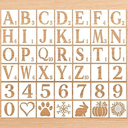LLMSIX 42 Stück Buchstaben Schablone，Alphabete Zahlenschablonen 5cm Wiederverwendbar Schablone Buchstaben Schablonen Bastelschablonen Für Malerei Wände DIY Stoffe（Weiß） von LLMSIX