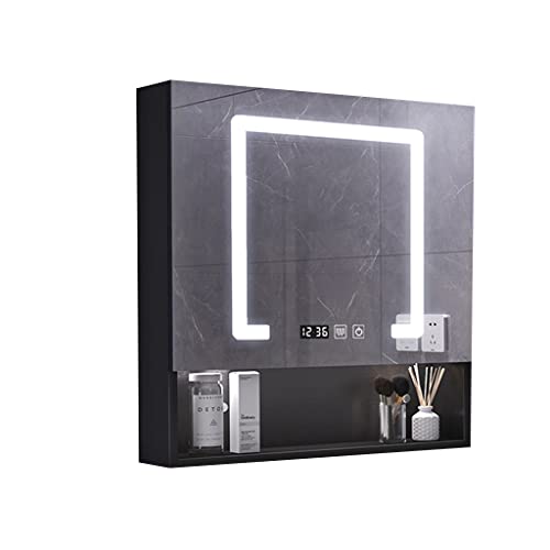 Badezimmerspiegelschrank, intelligenter Spiegelschrank, Badezimmerspiegelschrank, Wandspiegelschrank, LED-Badezimmerschrank, Badezimmeraufbewahrung (Schwarz 80 * 70 * 1 (Schwarz 60 * 70 * 12 cm) von LLMTYO