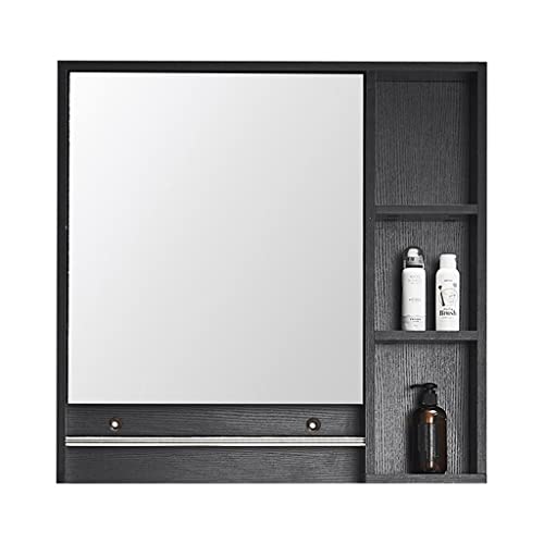 Badezimmerspiegelschrank aus Holz mit Einzeltür – Waschspiegelbox mit separatem Stauraum und Handtuchhalter, wandmontierter Badezimmerschrank, Aufbewahrungsschrank (Farbe: (Schwarz) 80 x 13 x 70 cm) von LLMTYO
