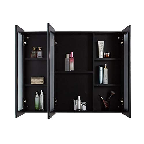 LLMTYO Aluminiumschrank mit Spiegel, Badezimmerspiegel-Aufbewahrungsschrank für Badezimmer, Einbau- oder Aufputzmontage, Badezimmer-Wandschrank (Farbe: Schwarz, Größe: 10 (Schwarz 100 x 70 x 12 cm) von LLMTYO