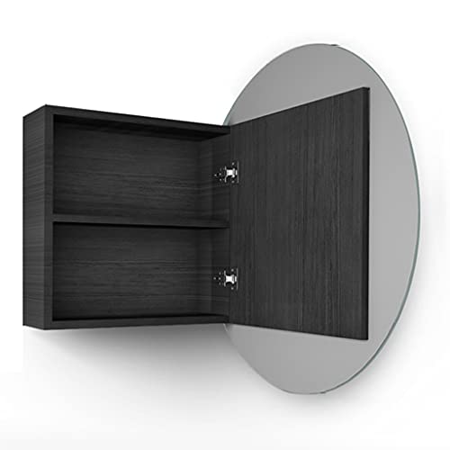 LLMTYO An der Wand montierter runder Badezimmer-Aufbewahrungsschrank mit Spiegel, runder Schminkspiegel für Schlafzimmer mit Aufbewahrungsschrank (Schwarz, 65 cm) von LLMTYO