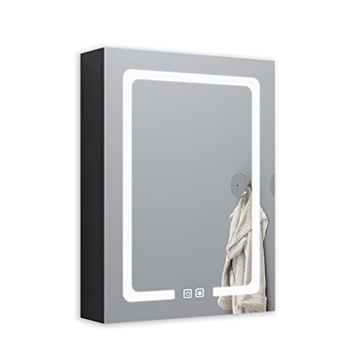 LLMTYO Badezimmer, Badezimmerspiegel mit Beleuchtung und Antibeschlag-Pad, Aufbewahrungsschrank für Badezimmerspiegel aus Aluminium (Schwarz, 48 x 12 x 68 cm) von LLMTYO
