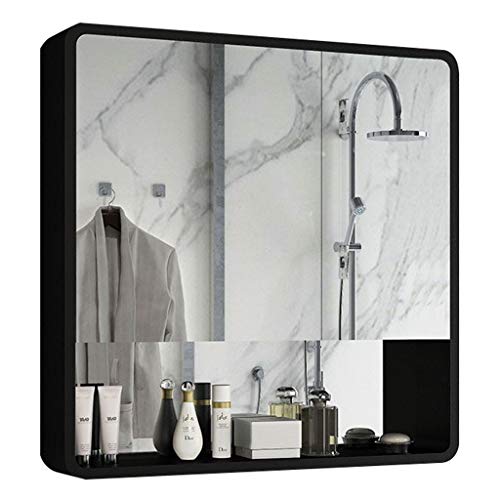 LLMTYO Badezimmer-Spiegelschrank, Spiegelschränke, Badezimmer-Kosmetikspiegel, Badezimmer aus Massivholz, Aufbewahrungs- und Ablagespiegel zur Wandmontage (Schwarz 80 cm) (Schwarz 80 cm) von LLMTYO