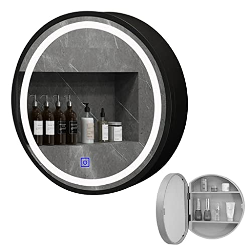 LLMTYO Badezimmer-Spiegelschrank, runder Badezimmer-Spiegelschrank, LED-Spiegel-Badezimmerschrank, dimmbarer, beschlagfreier Badezimmer-Wandspiegel (schwarz 50 cm (20 (schwarz 60 cm (23,6 Zoll)) von LLMTYO