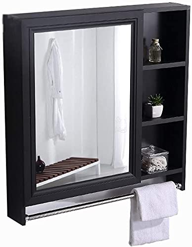 LLMTYO Badezimmerschrank, Wandschrank, Spiegelschrank, Wandschrank aus Aluminium, Badezimmer mit Handtuchhalter (Farbe: Schwarz, Größe: 70 (Schwarz 60 * 70 * 13 cm) von LLMTYO