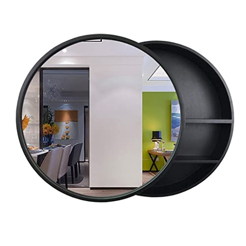 LLMTYO Badezimmerschrankspiegel zur Wandmontage, moderner Lagerschrank, runder Spiegel, offener Badezimmerschrank zur Wandmontage (schwarz, 60 cm) von LLMTYO