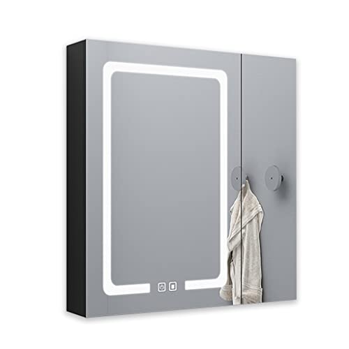 LLMTYO Badezimmerspiegel, horizontale Wandmontage, Aufbewahrungsschrank für Badezimmerspiegel aus Aluminium (schwarz, 80 x 12 x 68 cm) von LLMTYO