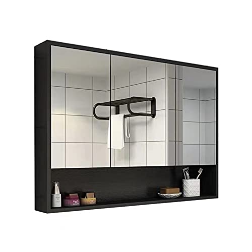 LLMTYO Badezimmerspiegelschrank, Badezimmerspiegelschrank, Wandschrank, Hängeschrank, Wandschrank, Hängeschrank mit Regalen, Lagerschrank geeignet (Schwarz, 60 cm) von LLMTYO