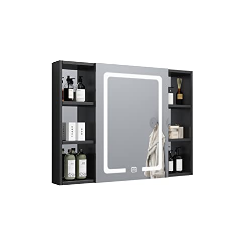 LLMTYO Badezimmerspiegelschrank, Medizinschränke, Spiegel, Badezimmerschrank, Badezimmerspiegel, Wandspiegelschrank, intelligenter Wandspiegelschrank, Badezimmer (schwarz, 90 x 68 cm) von LLMTYO