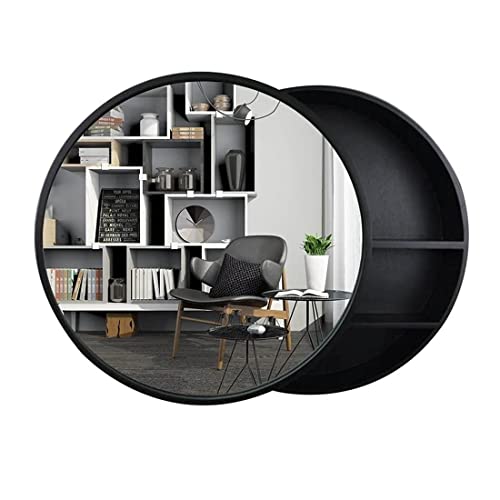 LLMTYO Runder Badezimmer-Schiebetür-Aufbewahrungsschrank aus Massivholz, an der Wand montierter runder Kosmetikspiegel für Badezimmer und Schlafzimmer (schwarz, 70 cm) von LLMTYO