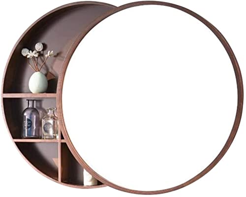 LLMTYO Runder Badezimmerspiegel aus Holz, Kosmetikspiegel mit Schrank 2 in 1, Mode und Einfachheit, für Wohnzimmer, Badezimmer, Friseursalon (Walnuss 70 cm) von LLMTYO