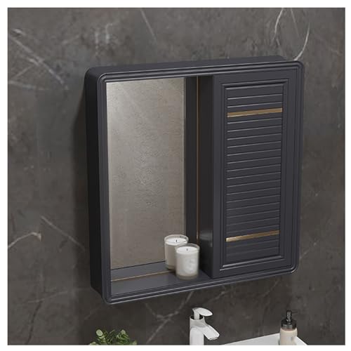 LLMTYO Schiebespiegelschrank, Wandspiegel mit Regalen, Badezimmerspiegelschrank aus Aluminium, großer Stauraum, Spiegelschrank, HD-Silberspiegel (Farbe (Schwarzblau, 60 cm (23,4 Zoll)) von LLMTYO