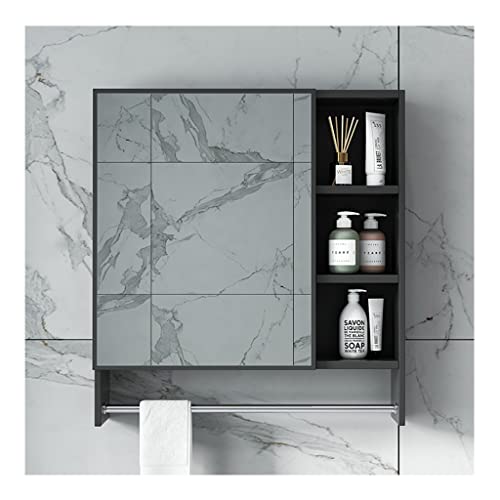 LLMTYO Wandmontierter Badezimmerspiegelschrank, quadratischer Schrank (mit Handtuchhalter mit 3 offenen Fächern), Aufbewahrungsschrank, Aufputzmontage (Farbe: Weiß, (Schwarz 60 x 71 cm) von LLMTYO