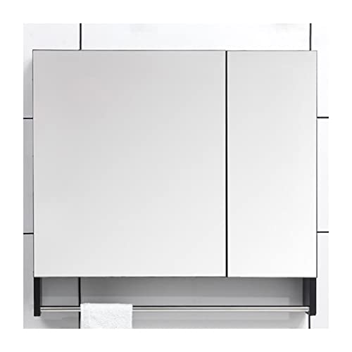 LLMTYO Wandmontierter Spiegelschrank fürs Badezimmer (mit Handtuchhalter und 3 offenen Fächern), quadratischer Schrank, Lagerschrank, Aufputzmontage (Farbe: Weiß (Schwarz 60 x 68 cm) von LLMTYO