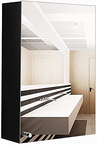 Wandmontierter Badezimmerschrank, Aufbewahrungs-Organizer, Badezimmerspiegel, Badezimmerspiegelschrank, wandmontierter Kosmetikspiegel mit quadratischem Hakenfach (Schwarz (Schwarz 35 x 50 x 13 cm) von LLMTYO