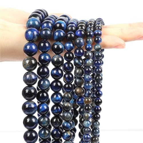 4/6/8/10/12mm Aquamarin Achat Jade Hämatit Lose Spacer Perlen, Schmuckherstellung Blaue Natursteinperlen, DIY Schmuckzubehör(Lapis Lazuli AB,8mm) von LLMWFA