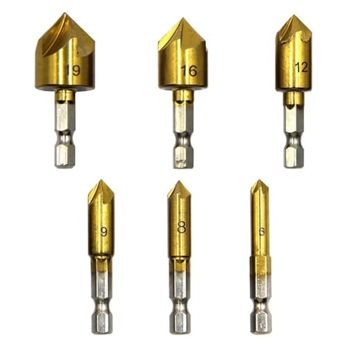 6-teiliger Senkkopfbohrer 6–19 mm, Sechskantgriff, titanbeschichtetes 5-Nuten-Anfasmesser, Holzbearbeitungs-Spot-Planer-Werkzeugsatz von LLMWFA