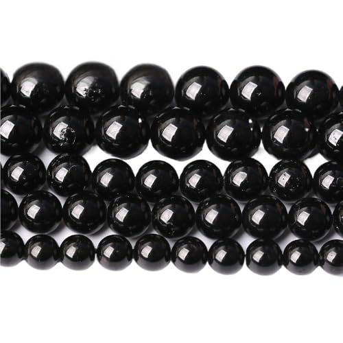 LLMWFA 15" Tigerauge lose Perlen, runde Achate 4 6 8 10 12 14MM Perle zur Herstellung von Kunsthandwerksartikeln, blau rosa grüner Naturstein(Black Tourmaline,10mm x 38) von LLMWFA